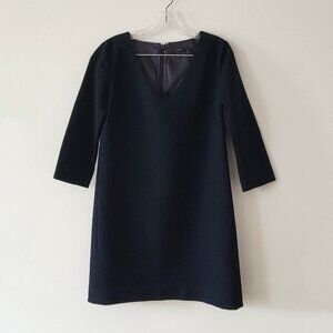 J Crew Wool V-Neck 3/4 Sleeve Business Casual Navy Blue Shift Dress - Size 2